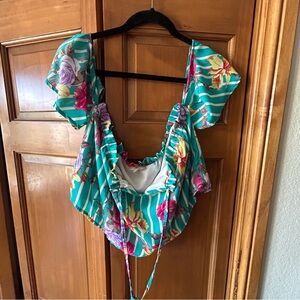 Peach Love California Teal Floral Blouse